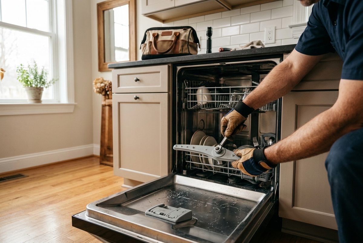 Dishwasher Repair technician at work