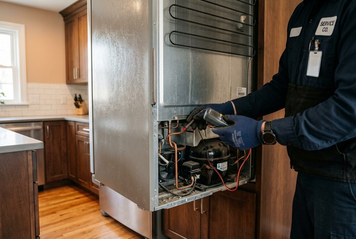 Refrigerator Repair technician at work